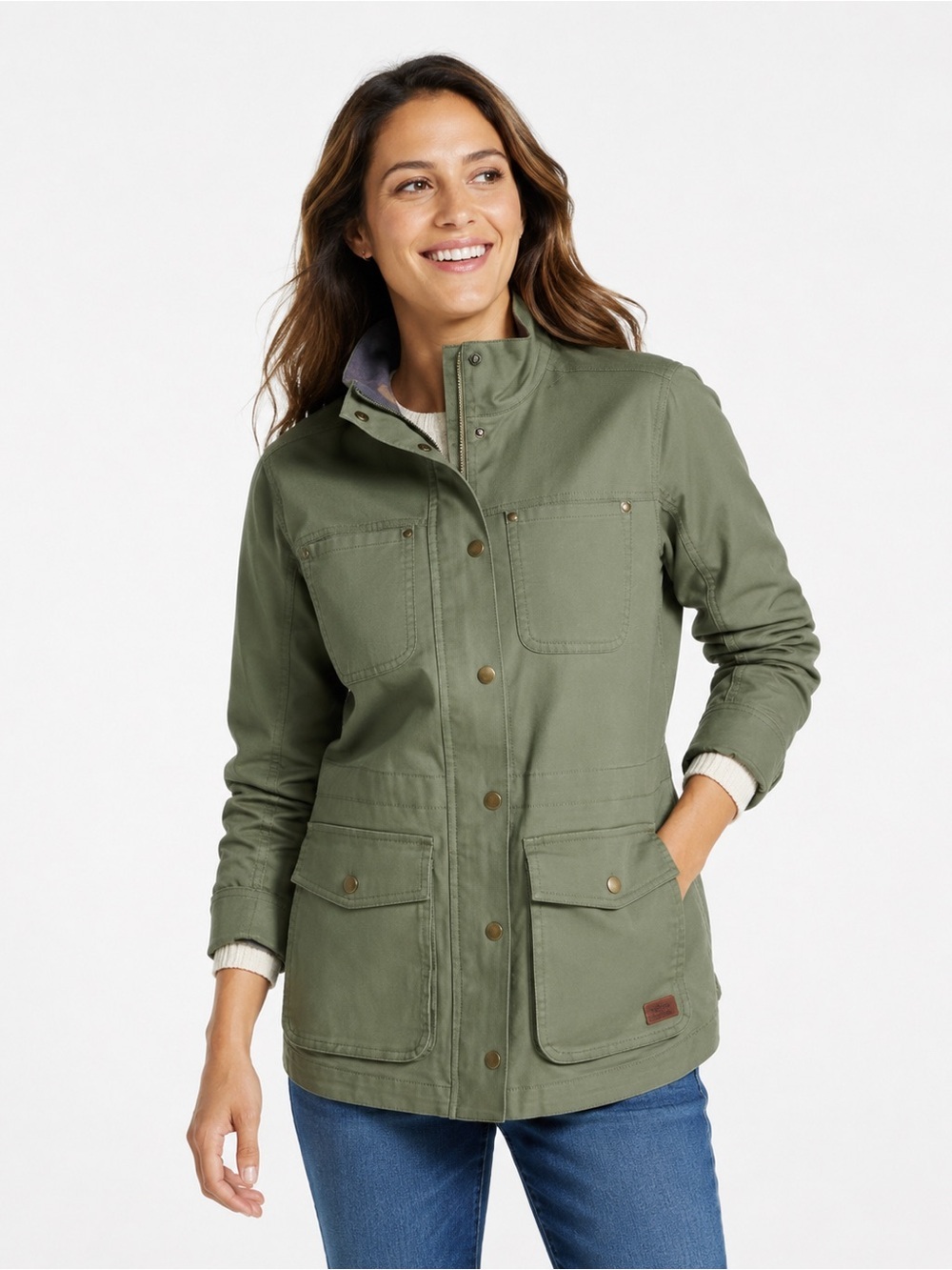 LL Bean BeanFlex Utility Barn Jacket Lined Sage Olive Green Cotton Stretch MP